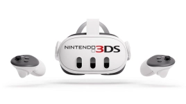 A Meta Quest 3 headset with a Nintendo 3DS logo on it